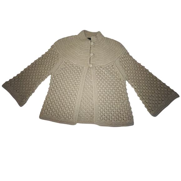 Betty Jackson Black Wool Blend Cardigan - Women's Size 14 - 3/4 Bell Sleeves - Picture 3 of 8